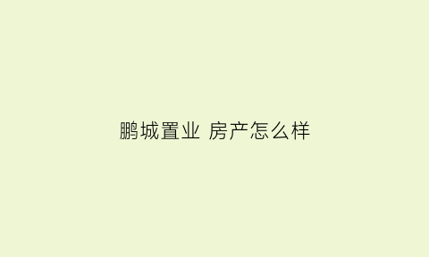 鹏城置业房产怎么样(鹏城置业集团董事长)